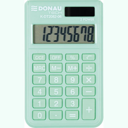 274697 - DONAU Kalkulator Xhepi TECH - Funksion Rrënje Katrore me 8 Shifra - 9.7 x 6 x 1 cm - Jeshile - Kalkulator me Ekran 8 Shifrash - Me Energji Diellore të Dyfishtë - Funksionim me Bateri - Dizajn Kompakt