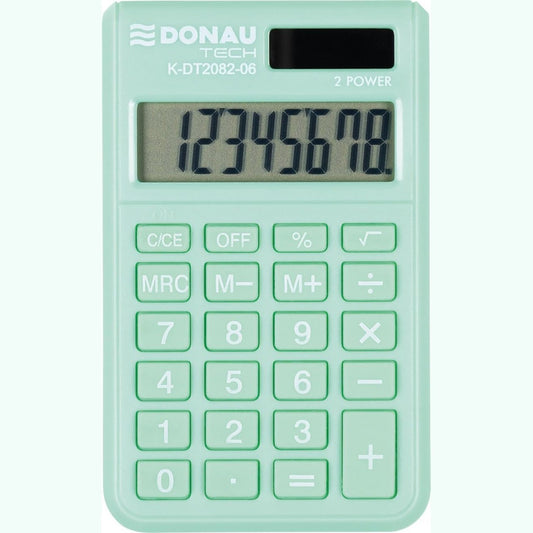 274697 - DONAU Kalkulator Xhepi TECH - Funksion Rrënje Katrore me 8 Shifra - 9.7 x 6 x 1 cm - Jeshile - Kalkulator me Ekran 8 Shifrash - Me Energji Diellore të Dyfishtë - Funksionim me Bateri - Dizajn Kompakt