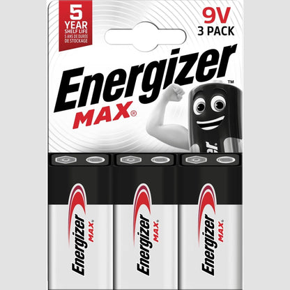 274566 - ENERGIZER Max - Bateri 9V (Pako me 3), Alkaline, për Detektorë Tymi dhe Radio, jetëgjatësi 5 Vjet