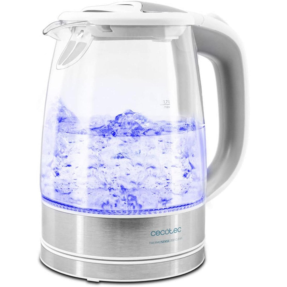 162797 - CECOTEC ThermoSense 350 - Çajnik Elektrik Transparent, 1.7 Litra, Pa BPA, 2200 W, Bazë 360º, Filtër Kundër Gëlqeres, Sistem Sigurie i Dyfishtë, Qelq Borosilikat
