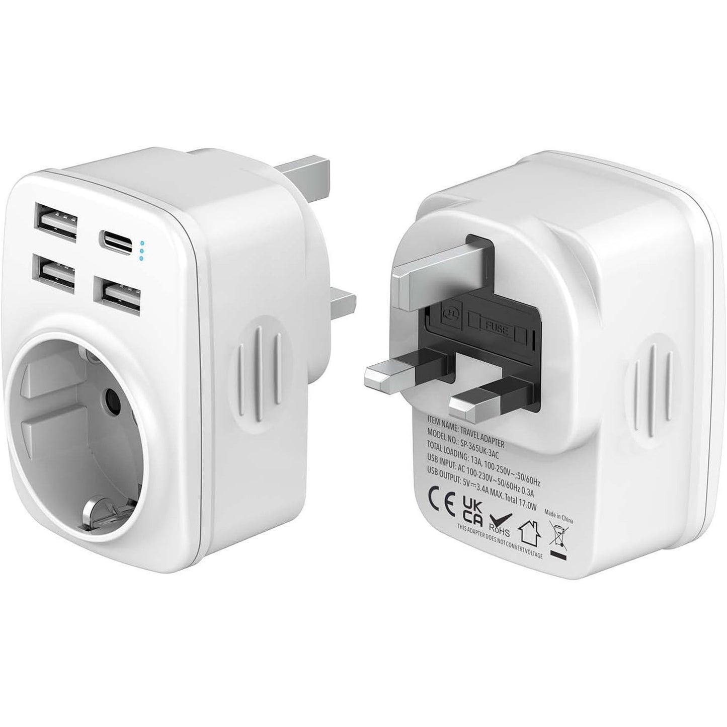 320376 - HOPPAC Adaptor Prize UK, 3 porta USB-A dhe 1 portë USB-C, 5-në-1, për Mbretërinë e Bashkuar dhe Francë