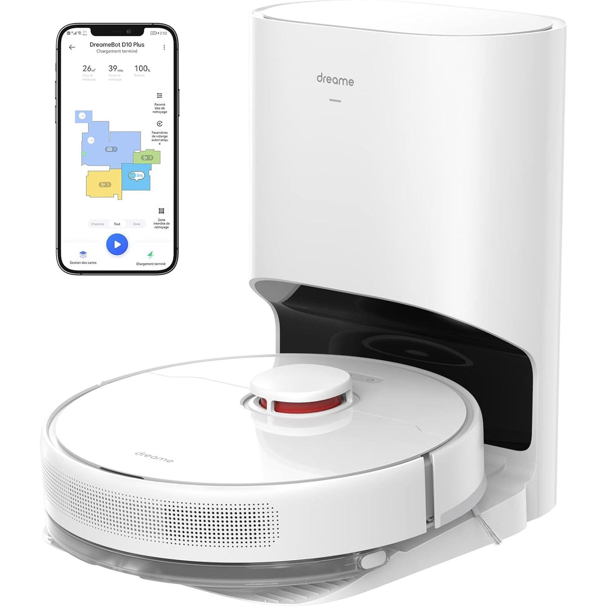 89098 - DREAME D10 PLUS Fshesë Robotike me Zbrazje Automatike të Pluhurit, Navigim LiDAR, Zbulim Pengesash, Thithje 4000Pa, Ideal për Qilima dhe Qime Kafshësh Shtëpiake, Jetëgjatësi Baterie 170 Minuta, Përkrahje WiFi/App/Alexa