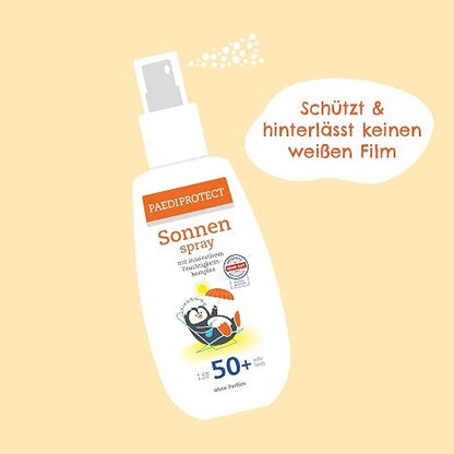 321804 - PAEDIPROTECT Sprej Dielli për Fëmijë dhe Foshnje SPF 50+ 150 ml, pa aromë, për fytyrën dhe trupin, mbrojtës nga rrezatimi UVA/UVB, vegan, pa mikroplastikë