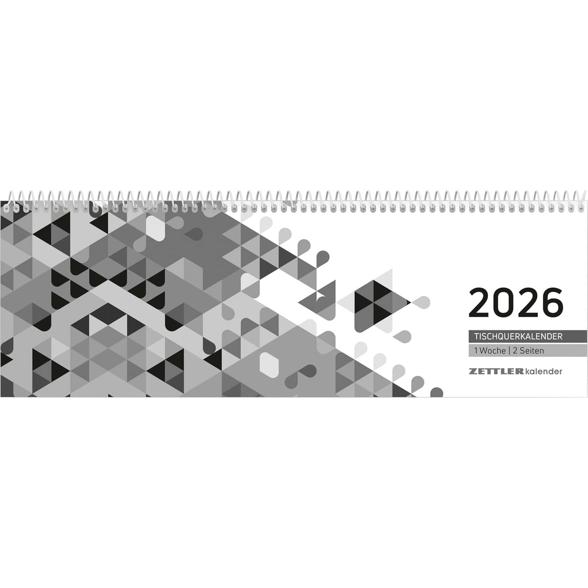 295444 - ZETTLER Kalendar Tavoline i Zi 2026, 30x10 cm, Kalendar Javor me 1 Javë në 2 Faqe, 3-Gjuhësh, Lidhje Spirale, Orar 7:00–19:00