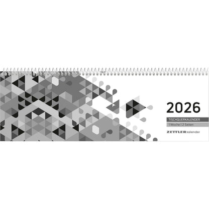 295444 - ZETTLER Kalendar Tavoline i Zi 2026, 30x10 cm, Kalendar Javor me 1 Javë në 2 Faqe, 3-Gjuhësh, Lidhje Spirale, Orar 7:00–19:00