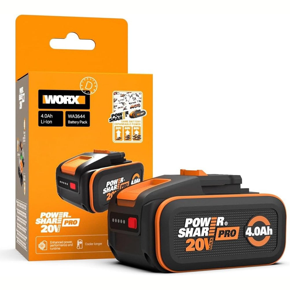 288607 - WORX Bateri origjinale WA3644 PowerShare Pro 20V - 4.0 Ah Li-Ion, e rikarikueshme, me tregues LED, Teknologji inovative e mbrojtjes së nxehtësisë, e pajtueshme me të gjitha mjetet WORX
