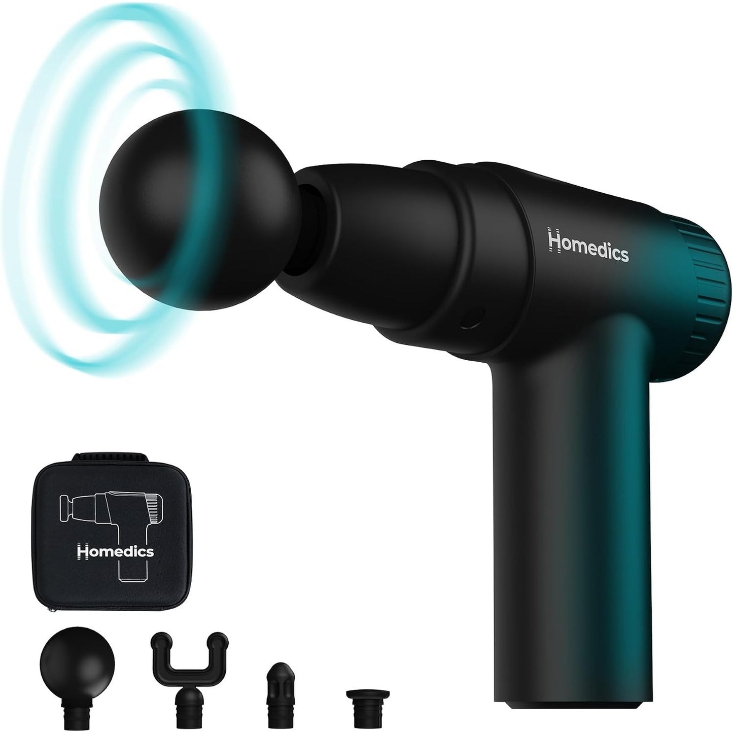 292337 - HOMEDICS Pistoletë Masazhi NOVO Mini, Masazhues Elektrikë Dore me Ngrohje, 4 Shtojca, 6 Cilësime Intensiteti, Masazh me Perkusion - i Zi