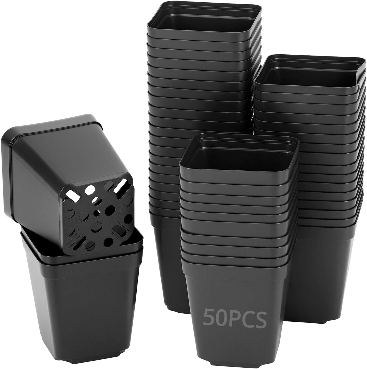 263998 - QWORK® 49 copë vazo plastike katrore për bimë 5.5 cm, vazo për fidanë, ideale për rritjen e farave, prerjeve dhe transplantimin