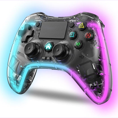 268448 - NK Kontrollues për PS4 / PC / Android - Kontrollues pa tel me dridhje, 6 boshte, 2 butona makro, 7 mënyra drite LED, touchpad, prizë kufjesh, kabllo karikimi e përfshirë - transparente e zezë