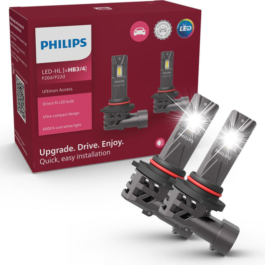 163289 - PHILIPS Ultinon Access Llambë LED për Dritat e Makinës, HB3/HB4, Ultra Kompakte, Montim Drejt, +80%, 6,000K, Set Prej 2 Copësh