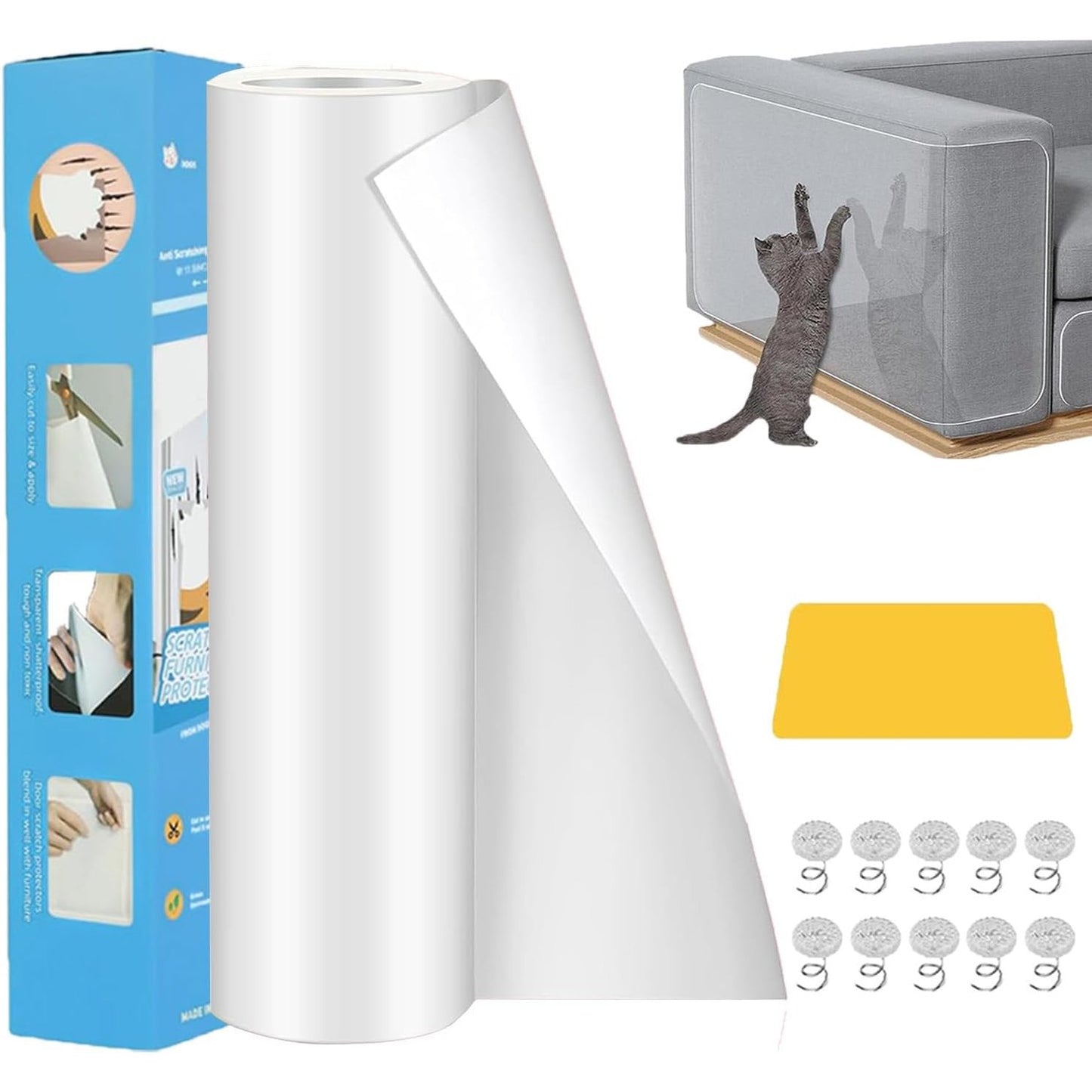 206766 - PETSAFETY Mbrojtës Transparent për Divan të Macave Kundër Gërvishtjeve 40cm x 5m, Material Ngjitës për Mobilje, Dyer, Mure, Sipërfaqe Banaku