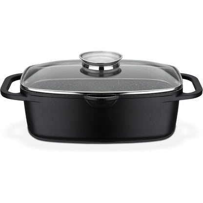 217840 - GSW GOURMET Pjekje Universale Granite, 6 litra, alumin i derdhur, i përshtatshëm për induksion dhe furrë, me kapak, i zi