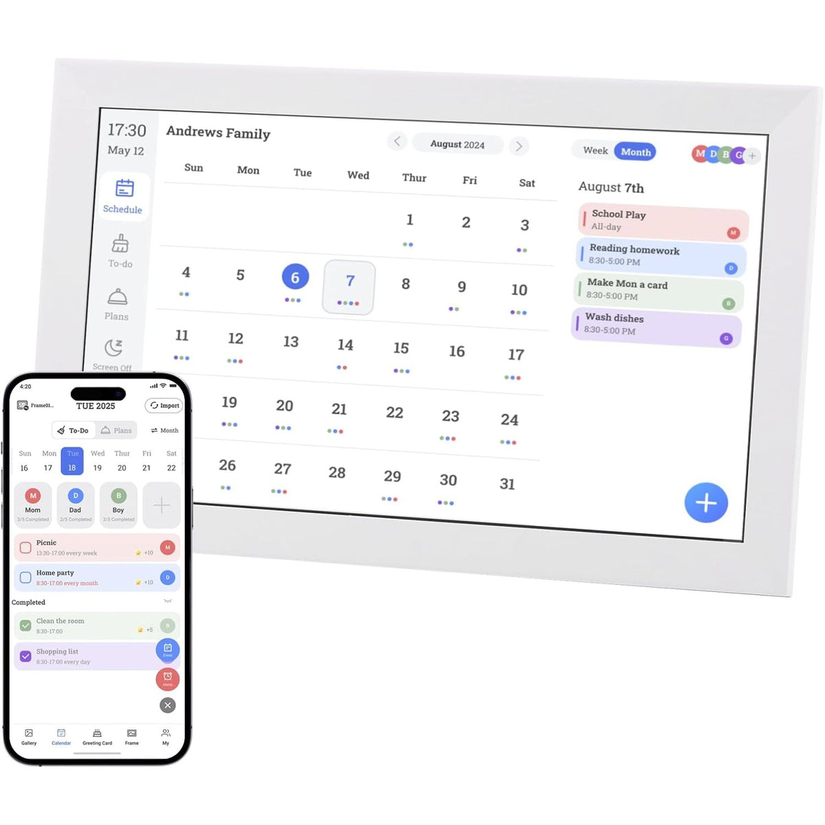 308565 - GUGXIOM KALENDAR DIXHITAL - Kalendar Dixhital Muri 15.6" me Ekran me Prekje, WIFI, Planifikues Familjar, Kalendar Inteligjent Tavoline për Organizimin e Shtëpisë dhe Planifikimin Ditor (i Bardhë)