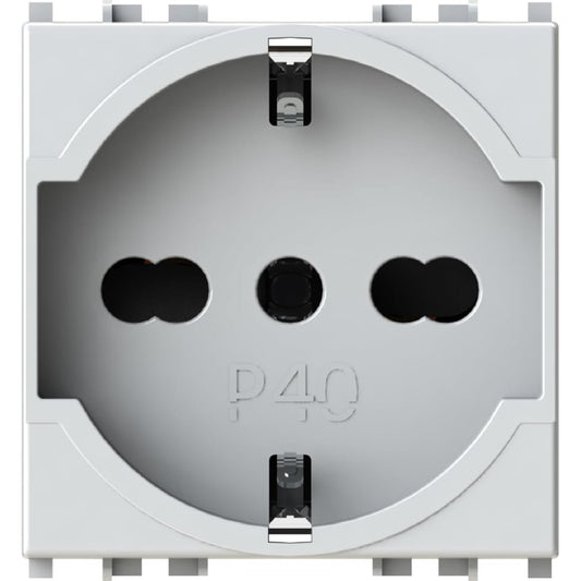 82395 - 4BOX - Prizë Elektrike Lloji P40 2P+T, E Pajtueshme me Vimar® Plana™, Lidhje Spinë 10-16A pa Adaptorë, Instalim i Lehtë, Ngjyrë e Bardhë