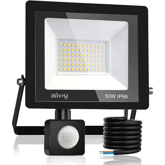 206180 - BLIVRIG - Dritë LED për Jashtë, 50W, e Bardhë e Ftohtë 6500K, 5000LM, me Sensor Lëvizjeje, Fuqishme dhe PIR, Siguri IP66, Për Kopsht, Verandë, Garazh