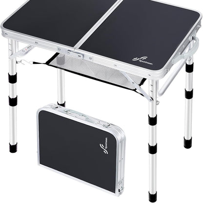 313636 - SPORTNEER Tavolinë kampingu e palosshme, 4 lartësi të rregullueshme, sipërfaqje 60 x 40 cm, kornizë alumini, për kamping dhe piknikë
