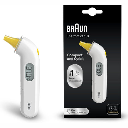 289927 - BRAUN Termometër Veshi ThermoScan 3 IRT3030 | Matje e shpejtë 1-sekondëshe | Ekran dixhital | I përshtatshëm për foshnje dhe fëmijë të vegjël