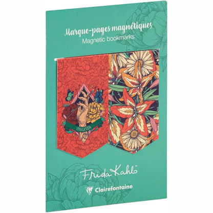 295454 - CLAIREFONTaine Set me 2 faqeshënues magnetikë Frida Kahlo, 7.5 x 4 cm, 2 faqeshënues në sfond ngjyrë kumbulle, 2 faqeshënues në sfond portokalli