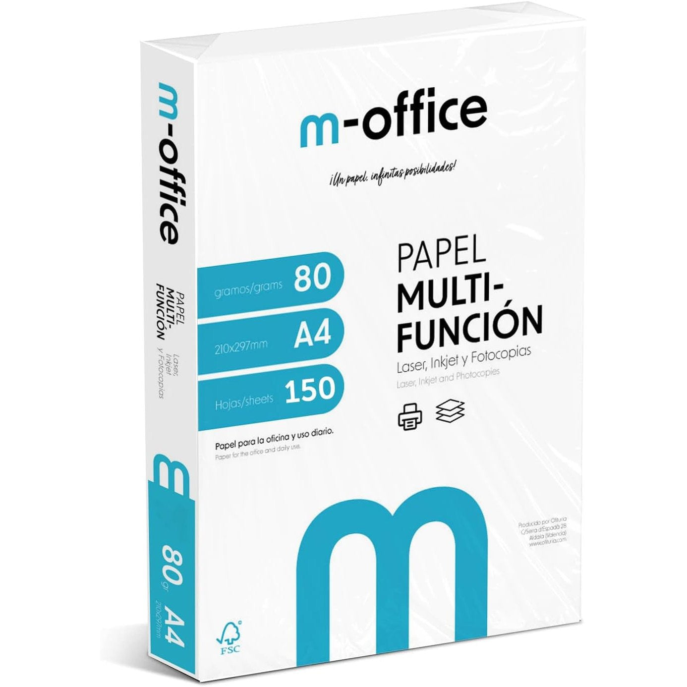 269494 - Pako Letre A4 80gsm, 150 Fletë, Letër Shumëfunksionale për Printerë Inkjet dhe Laser, Fletë A4 210 x 297 mm Ideale për Zyrë dhe Përdorim në Shtëpi · m-office (150 fletë)