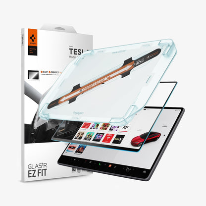 273727 - SPIGEN Xham i temperuar Glas.tR EZ Fit për Tesla Model 3 (2026-2024) 15.4", Model Y Standard (2026-2025) 15.4", Model Y Premium (2025) 15.4", Mat, Kit instalimi, Anti-gjurmë gishtash, Mbrojtje ekrani 9H