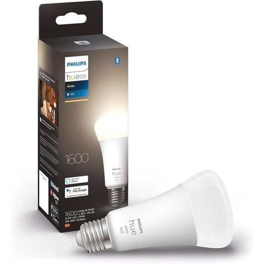 136361 - PHILIPS Llampa LED inteligjente Hue, Prizë E27, 15.5 W, Dritë e Bardhë e Ngrohtë, Kontrollohet me Bluetooth dhe Aplikacionin Hue, Funksionon me Alexa, Google Assistant dhe Apple HomeKit