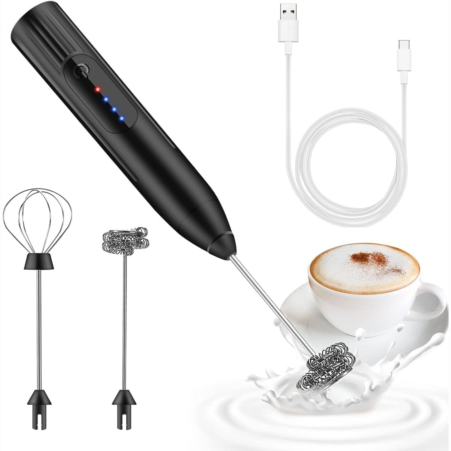 224446 - EBUYFIRE SHKUMËZUES QUMËSHTI ELEKTRIK, RRAHËSE ME USB, 3 SHPEJTËSI, 2 RRAHËSE PËR KAPUÇINO, KAFE