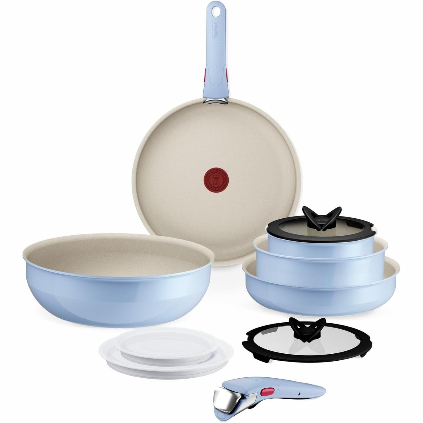 TEFAL Set enësh gatimi Ingenio Serenity, 11 pjesë, set i palosshëm, alumini, shtresë jo ngjitëse Mineralia, dorezë e lëvizshme, i përshtatshëm për induksion, Calm Blue