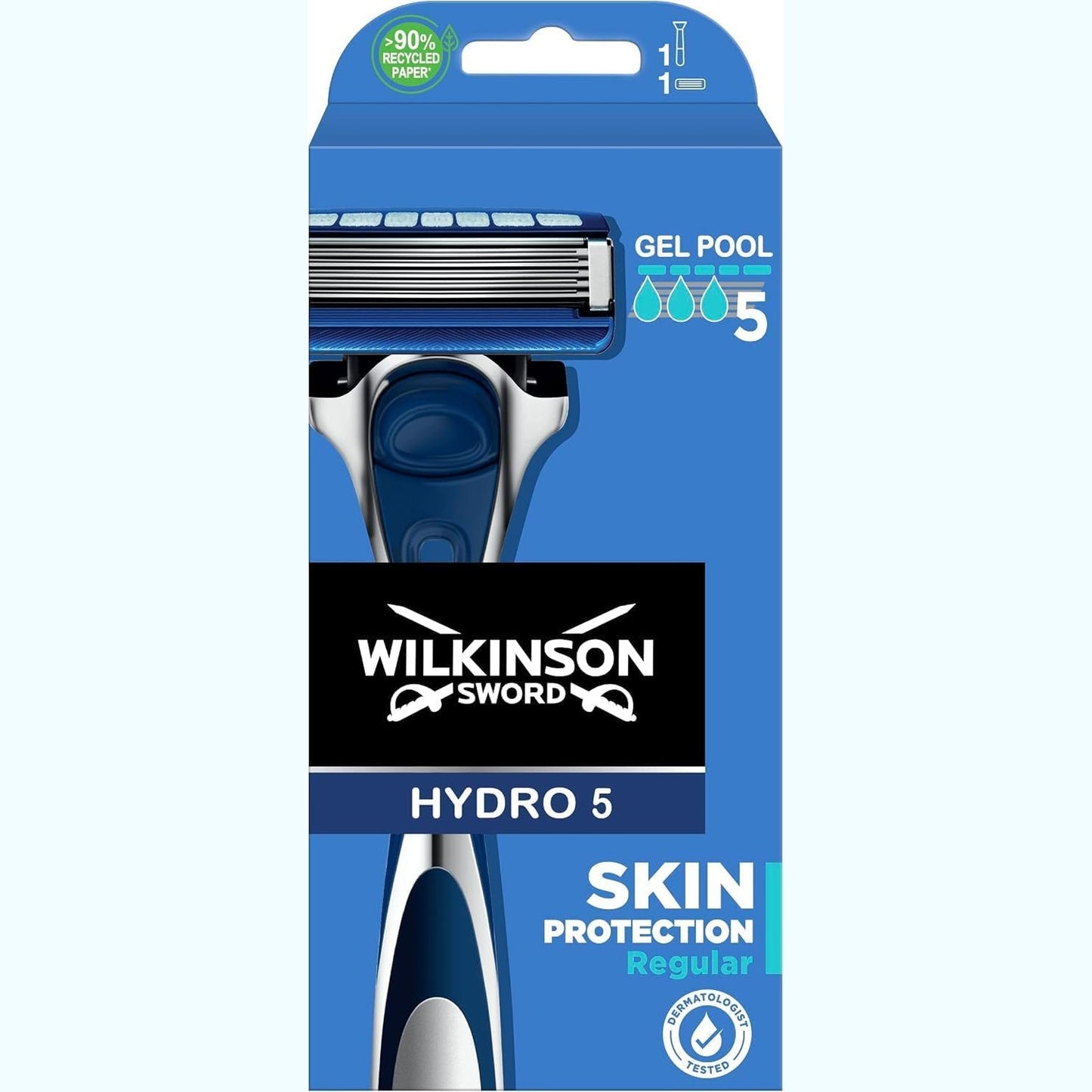 321786 - WILKINSON SWORD - Brisk Hydro 5 për burra, dorezë brisku + 1 teh brisku, pishina xheli hidratues