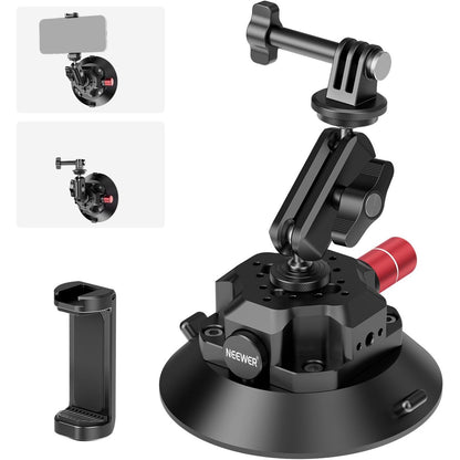 295130 - NEEWER Montim për Kamerën 4.5" me Kupë Thithëse dhe Krah Magjik me Kokë Sferike, i pajtueshëm me Vrima ARRI 1/4" dhe 3/8", Montim për Makinë dhe Adaptor për Action Cam, i pajtueshëm me iPhone, GoPro, DJI Insta360, CA105