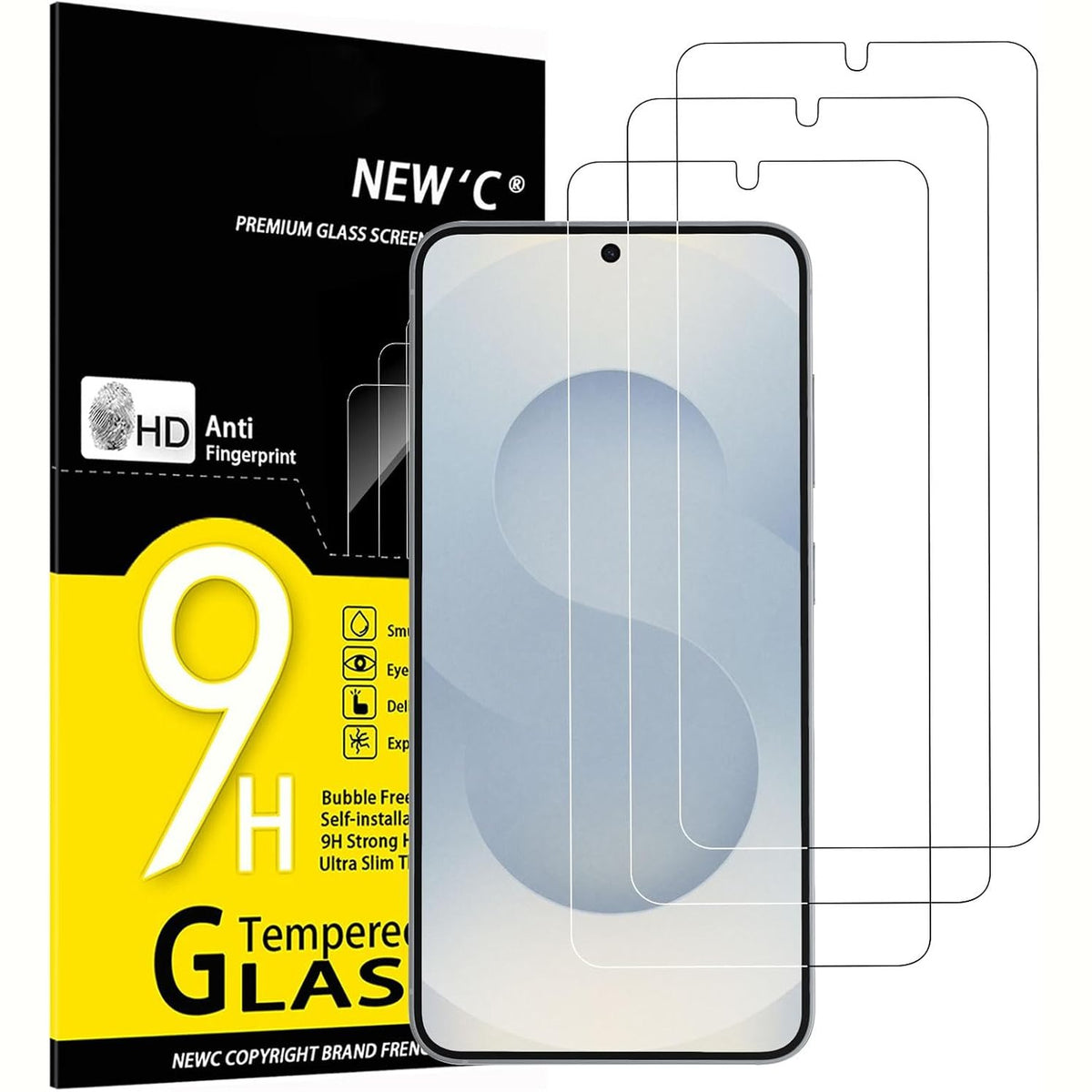 310537 - NEW'C Mbrojtës Ekrani prej Xhami të Temperuar 3 copë për Samsung Galaxy S25, Fortësi 9H, HD, Ultra i Transparent