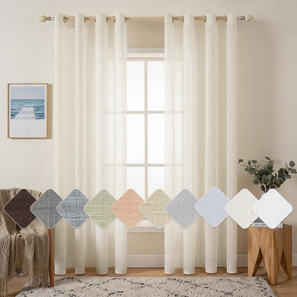 240515 - MIULEE Set me 2 Perde Voile, Perde prej liri transparente me vrima, 140x145cm (Gj x L), Bezhë e çelët