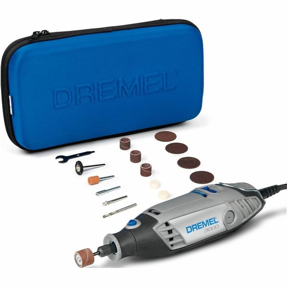 312631 - DREMEL Kit Veglash Rrotulluese 3000 me Kabllo 130W me Kuti të Butë dhe 15 Pajisje Aksesorë
