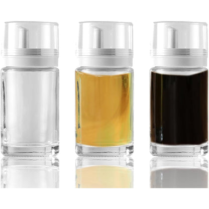 210910 - Pako me 3 shishe të vogla qelqi të papërshkueshme nga rrjedhjet për vaj dhe uthull - Perfekte për përdorim në kuzhinë - 3.38oz secila
