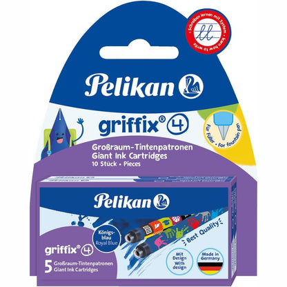 300167 - PELIKAN GRIFFIX Fishekë boje me kapacitet të madh, të shtypura me ngjyra, bojë blu mbretërore, 2 x 5 fishekë, 10 copë