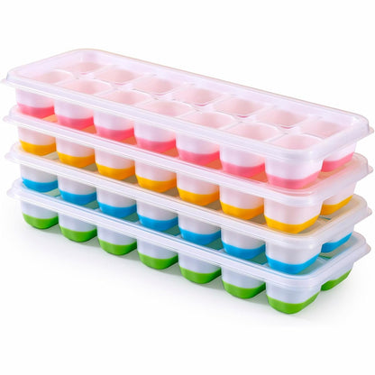 225375 - Tabaka silikoni për kube akulli me kapak, pa BPA, 4 enë akulli, formë akulli e sigurt për ushqim