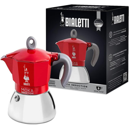 245565 - BIALETTI Moka Induksion, Tenxhere, I përshtatshëm për të gjitha llojet e sobave, 6 filxhanë ekspres (280ml), E kuqe