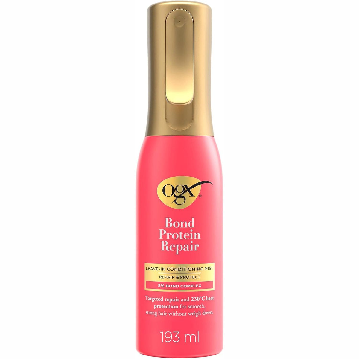 312029 - OGX Sprej trajtimi pa shpëlarje Bond Protein Repair, 193 mL, Sprej shumëfunksional, Mbrojtës ndaj nxehtësisë deri në 230C, Hidratim të lehtë