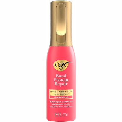 312029 - OGX Sprej trajtimi pa shpëlarje Bond Protein Repair, 193 mL, Sprej shumëfunksional, Mbrojtës ndaj nxehtësisë deri në 230C, Hidratim të lehtë