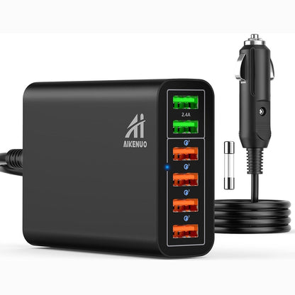 308876 - Karikues për Makinë USB me Shumë Porta, Adaptues i Shpejtë QC3.0 96W me 6 Porta, me Katër Porta Karikimi të Shpejtë 3.0, Çakmak Cigaresh 12V-24V