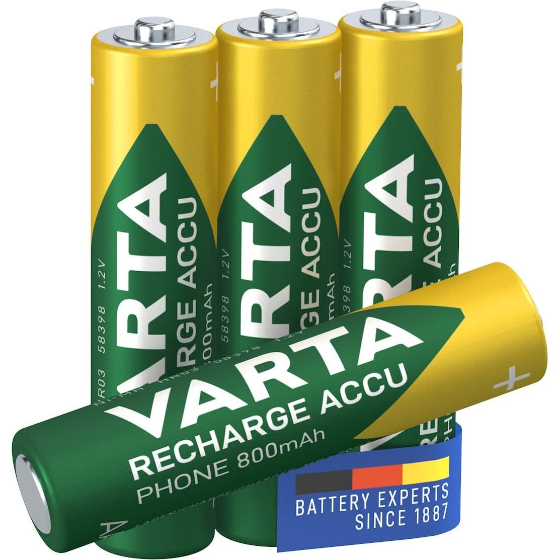 321570 - VARTA Bateri AAA, të rikarikueshme, Pako me 4, 800 mAh Ni-MH, Gati për përdorim, Të përshtatshme për telefona pa tel