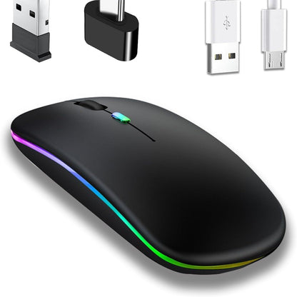 274055 - JINPOJUN Maus pa tel i rikarikueshëm, 7 ngjyra ndriçimi, Bluetooth + 2.4G, i pajtueshëm me laptop, PC, Chromebook, notebook