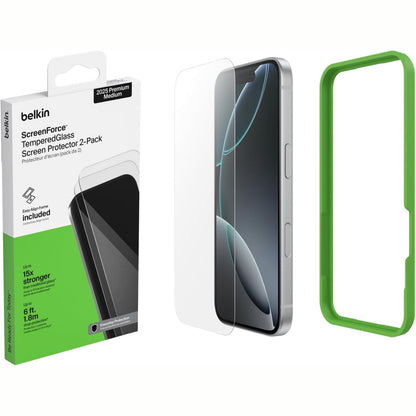 299850 - BELKIN Mbrojtës ekrani ScreenForce prej qelqi të temperuar për iPhone 17 Pro, Fortësi 9H, Pako me 2 copë