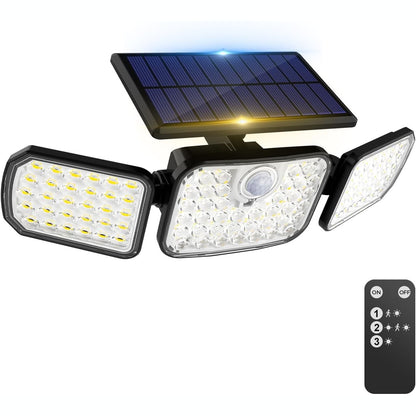 215551 - PEASUR Drita Diellore për Përdorim të Jashtëm me Sensor Lëvizjeje, 1 copë Dritë LED e Jashtme me Telekomandë, 3 Mënyra, IP65 Rezistente ndaj Ujit, Drita Diellore të Rrotullueshme 270°, 3 Koka për Kopsht, Ballkon, Verandë, Garazh
