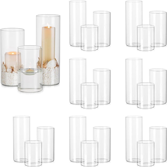 142039 - HEWORY - Set me 24 Mbajtëse Qirinjsh prej Qelqi Transparent për Tavolinë, Vazo Cilindrike Shandang për Qendra Dekorative