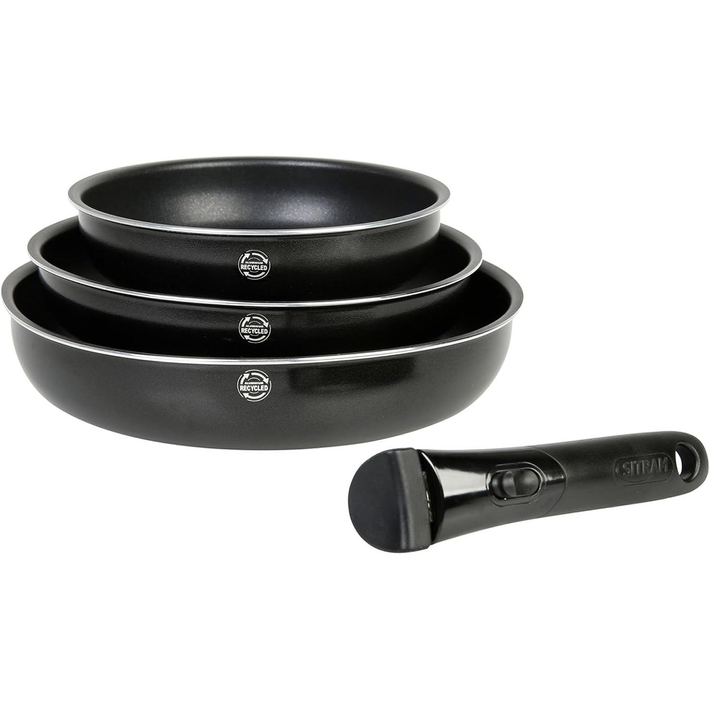 213500 - SITRAM Set me 3 Tiganë Alumini të Presuar Ø 20/24/28 cm, Veshje e Brendshme Jo-Ngjitëse pa PFOA, Dorezë e Lëvizshme, I Përshtatshëm për të Gjitha Sobat