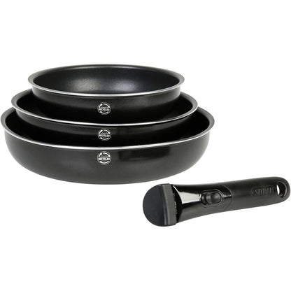 213500 - SITRAM Set me 3 Tiganë Alumini të Presuar Ø 20/24/28 cm, Veshje e Brendshme Jo-Ngjitëse pa PFOA, Dorezë e Lëvizshme, I Përshtatshëm për të Gjitha Sobat