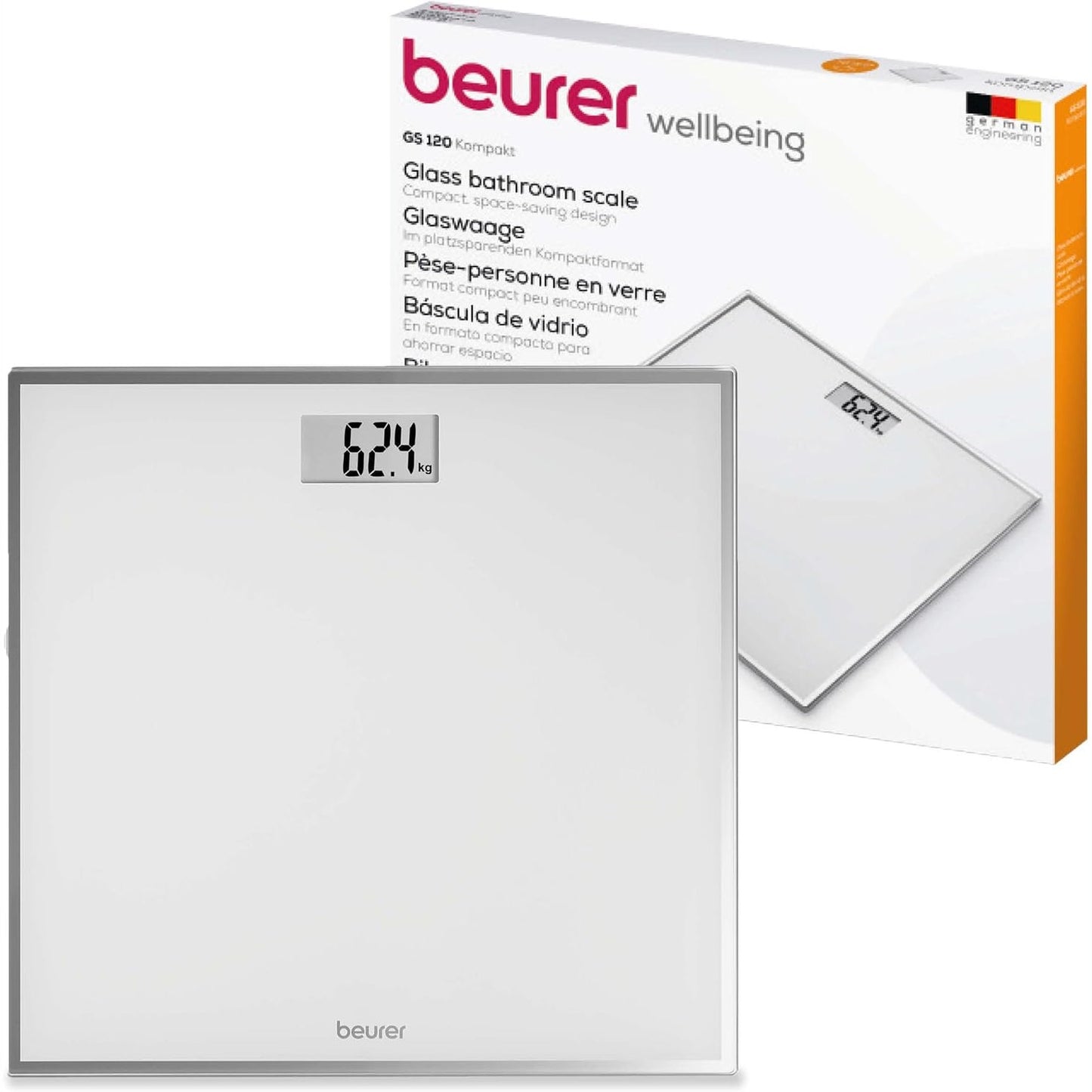 290141 - BEURER GS 120 PESHORE KOMPAKTE QELQI ME EFEKT PASQYRE, 27 X 26 CM, EKRAN LCD, KAPACITET NGARKOSE DERI NË 150 KG