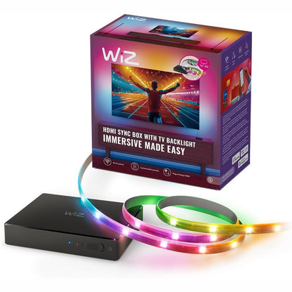 226058 - WiZ Kutia e sinkronizimit HDMI, HDMI 2.0, shirit LED RGBIC për televizorë 75"-85", kontroll me aplikacion/zë, funksionon me Google dhe Alexa