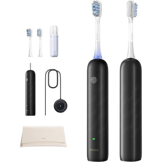 315229 - ë dhëmbësh elektrike Fresh Pro 3DClean me aplikacion, e rikarikueshme për të rritur, 2 koka furçe dhe kuti udhëtimi, kokë furçe zëvendësuese 3-në-1, jetëgjatësi baterie 30-ditore, e zezë