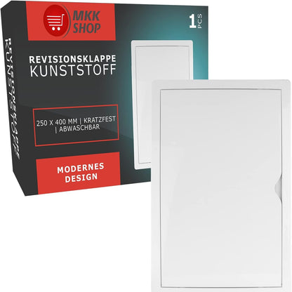 335489 - Paneli i hyrjes 250 x 400 mm, dera e hyrjes 25 x 40 cm, plastike, për drywall, gips, kapak mirëmbajtjeje, i bardhë, i përshtatshëm për dhoma me lagështirë, kapak i montuar në rrafsh